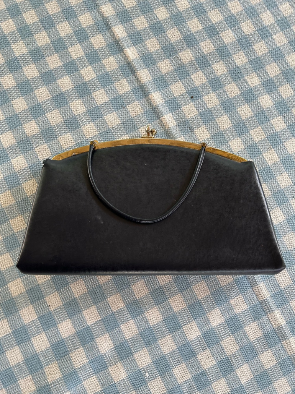 Vintage Navy Blue Handheld Clutch with Gold Frame